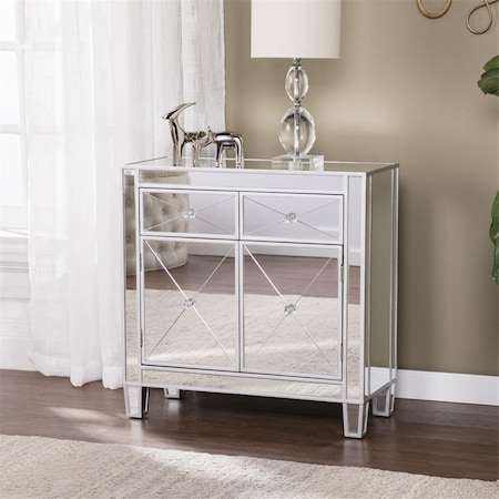 Gfancy Fixtures Glamorous Mirrored Bling Two Door Storage Accent Cabinet Silver GF3109321